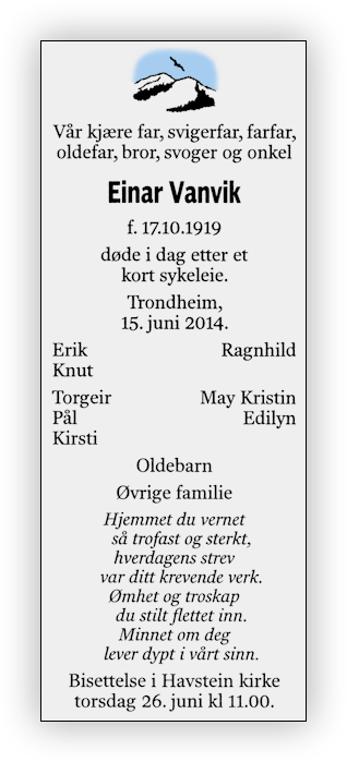 D&oslash;dsannonse Einar