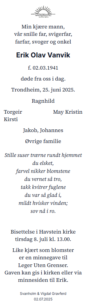 D&oslash;dsannonse for Erik